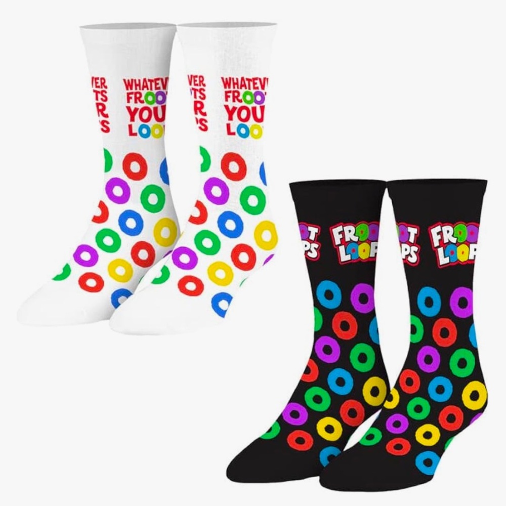 Odd Sox Froot Loops Socks Unisex Adult Large 2 Pack Novelty Crew Length Kelloggs